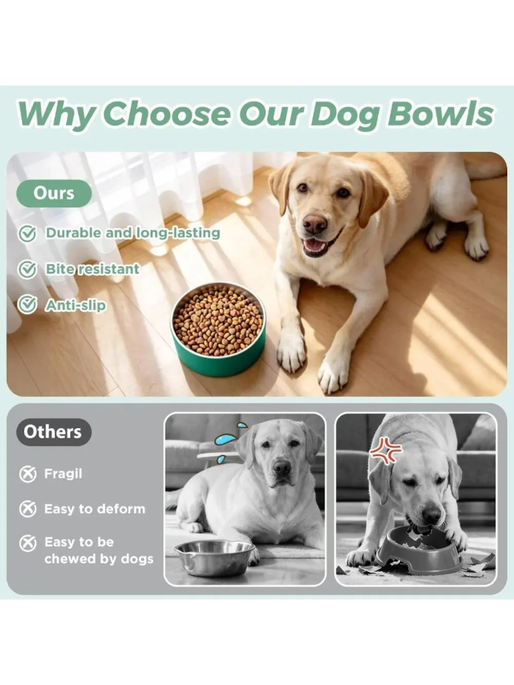 Stainless Steel Dog Bowl Set - 40 oz Deep Green Water & Food Bowls for Pets